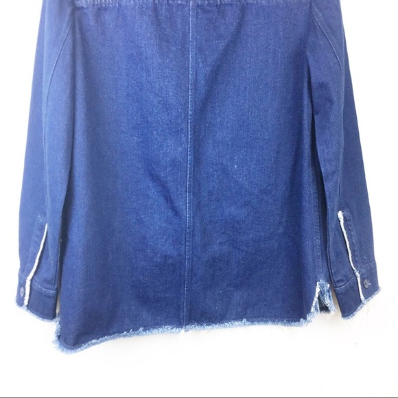 Zara Collarless Fringe Dark Denim Jean Jacket SZ M - Picture 7 of 7